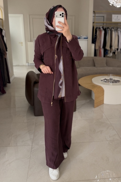 Nuss Bordo Taş Cepli Fermuarlı 1054 Takım