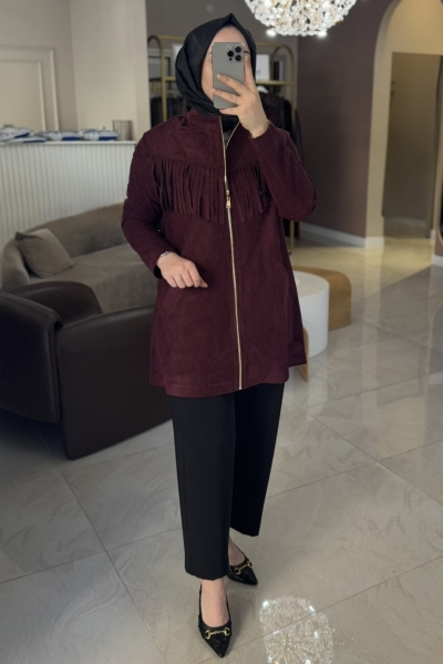 Nuss Bordo Süet Püskül Kap 6028