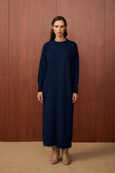 Merwish Lacivert Basic Triko Elbise 1508