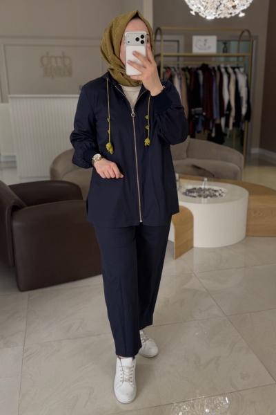 Ghisa Lacivert Örgü Bağcık Detaylı Paraşüt Takım