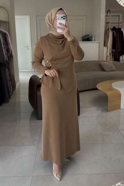 Nuss Camel Aksesuar Detaylı Elbise 2051