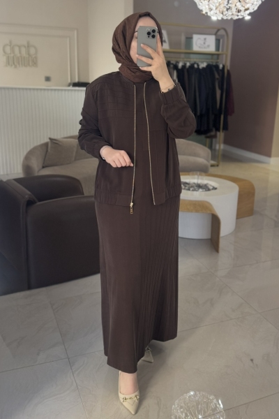 Nuss Kahverengi Bomber Elbise Takım 1036