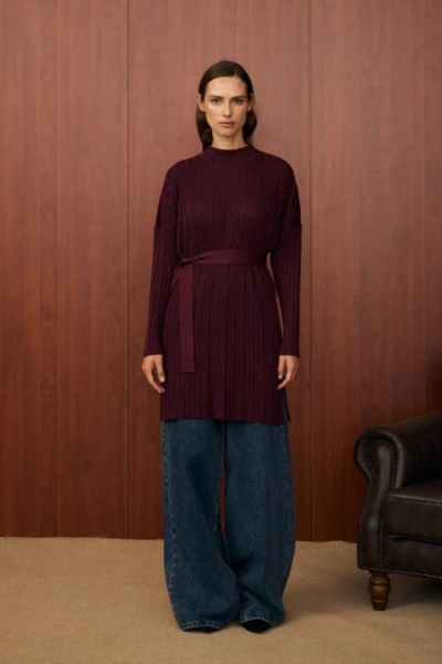 Merwish Bordo Shine Triko Tunik 1535