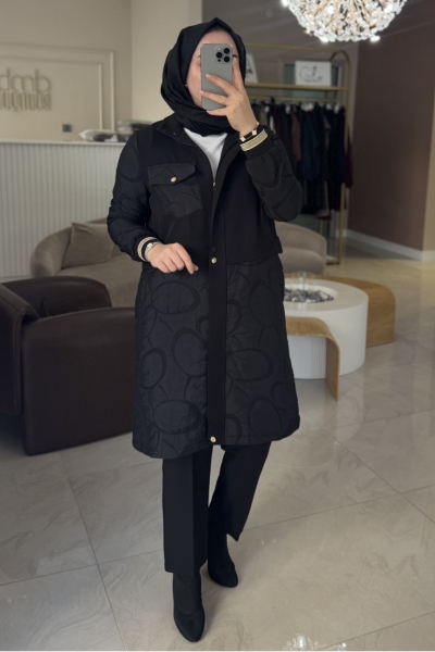 Esswaap Siyah Jakar Kumaş Detaylı Giy Çık