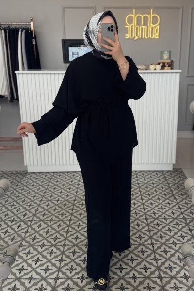 Siyah Krep Asimetrik Takım