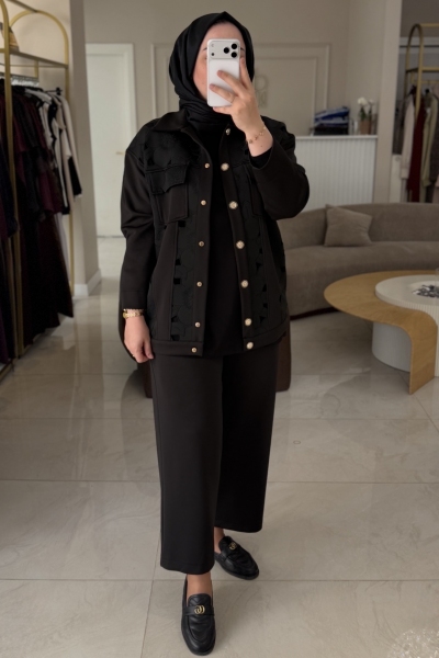 Ghisa Siyah Lazer Kesim G Düğme Takım 9480