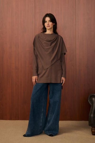 Merwish Kahverengi Meryy Triko Tunik 1506