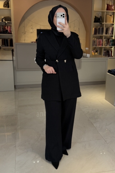 Dmb Butik Siyah Tüvit Ceketli Takım