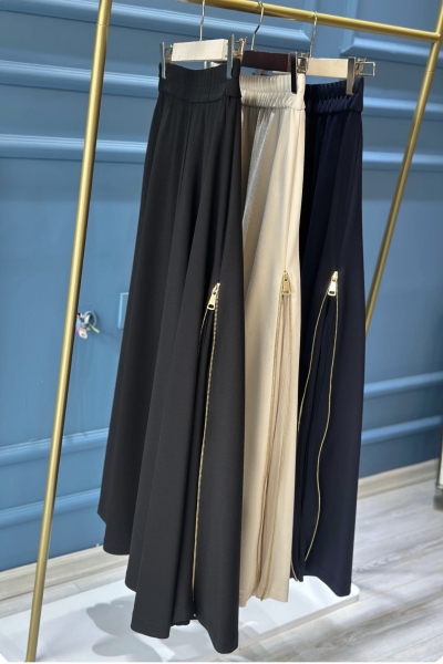 Sentez Grup Lacivert Rozie Yanı Fermuarlı Etek