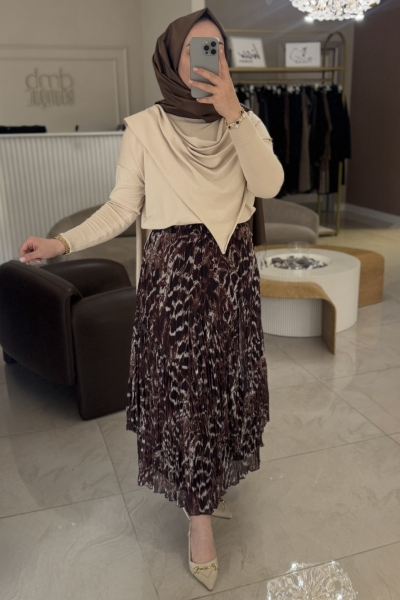 Sentez Grup Kahverengi Viola Parçalı  Etek