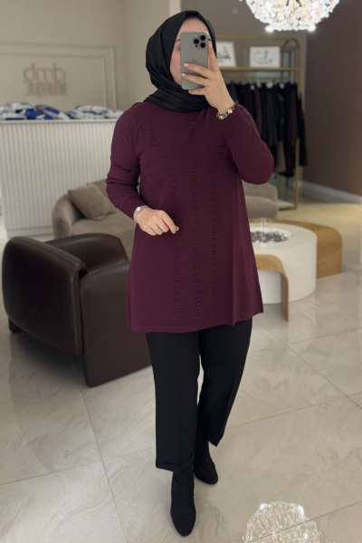Nuss Bordo Bükme Detay Tunik 907