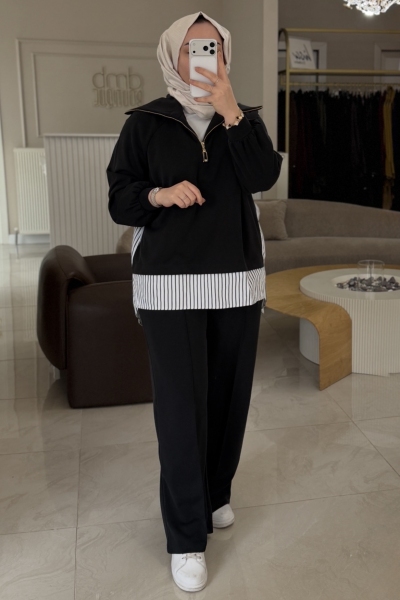 Nuss Siyah Gömlek Detaylı Takım 1075