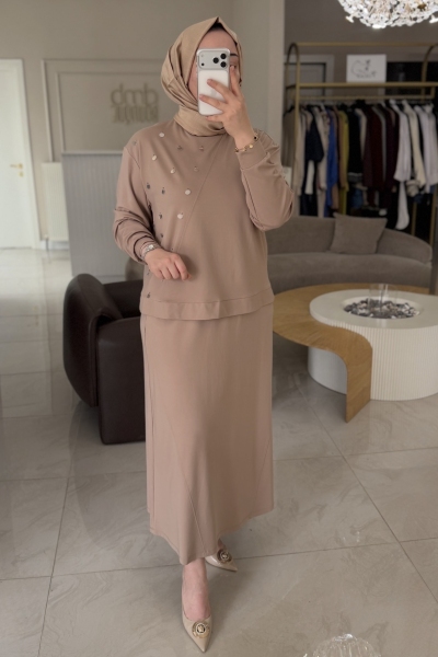 Nuss Camel Pullu Etekli Takım 1078