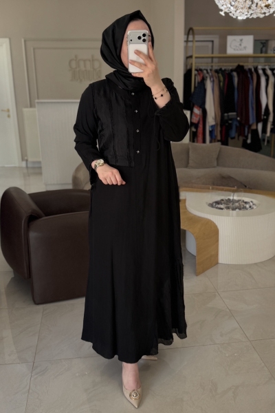 Lıssmore Siyah Gümüş Düğmeli 6305 Elbise
