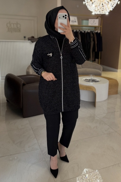 Tıg Trıko Siyah Simli Bomber Kap