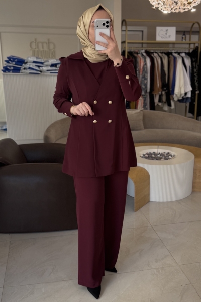 Esswaap Bordo Kruvaze Kapamalı Zarif Takım