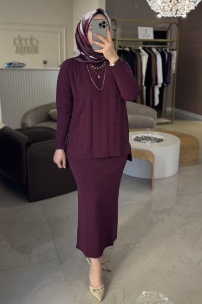 Nuss Bordo Kazayağı Kalem Etek Takım 1350