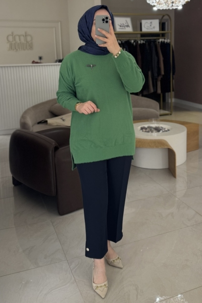 Nuss Yeşil Angora Balıkçı Yaka Kazak 7000