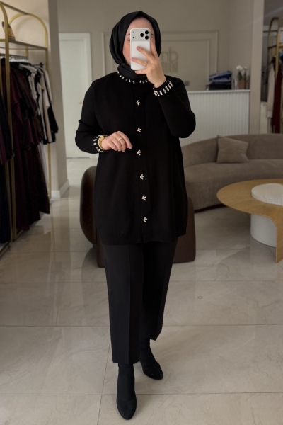 Tıg Trıko Siyah Taş Detaylı Rayon Ceket
