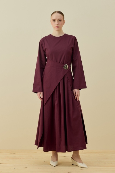 Merwish Bordo Chic Elbise