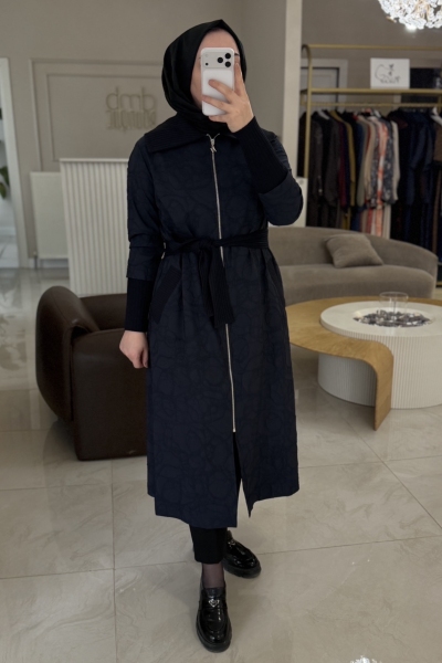 Nuss Lacivert Kolu Ribana Fermuarlı Kap