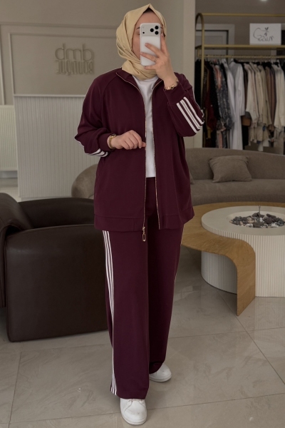 Nuss Mürdüm Şerit Detaylı Tam Fermuarlı Takım 1092