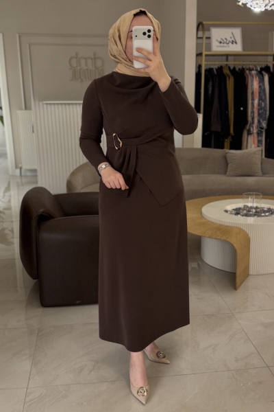 Nuss Kahverengi Gold Detaylı Etekli Takım