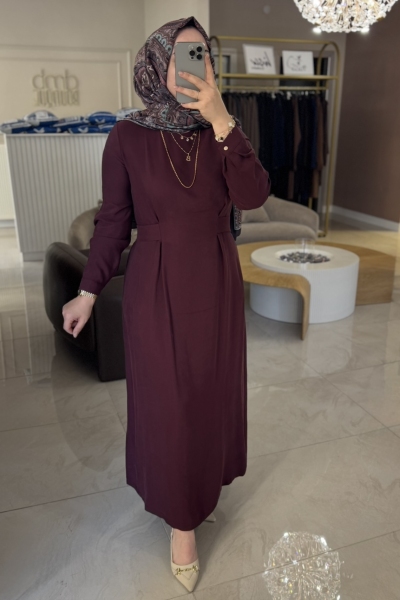 Nuss Bordo Bel Bağcık Detaylı Elbise