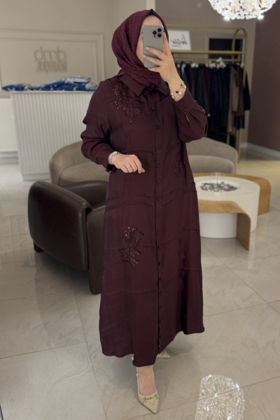 Lıssmore Bordo Şerit İşlemeli Elbise