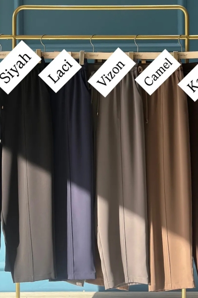 Sentez Grup Kahverengi Elegance Beli Lastikli Dar Paça Pantolon