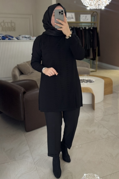 Nuss Siyah Bükme Detay Tunik 907