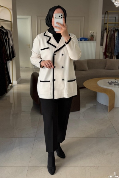 Tıg Trıko Vanilin Çizgi Detaylı Rayon Ceket