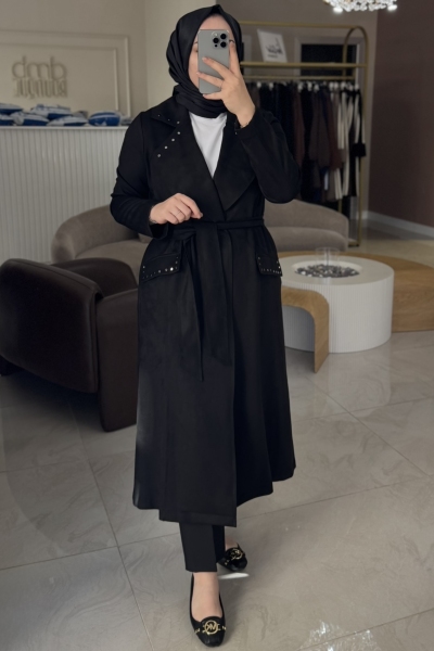 Nuss Siyah Süet Zımba Detay Kap