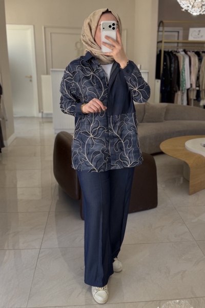 Nuss Mavi Tensel Kot İşlemeli 183 Takım