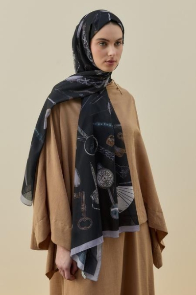 Merwish Siyah Luxe Minimal Şal 2614