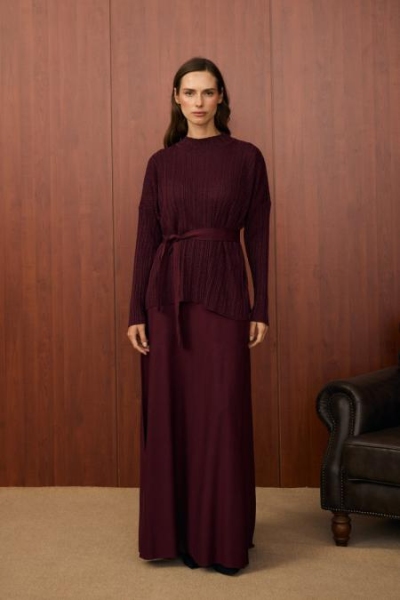 Merwish Bordo Simli Etek Takım 1524