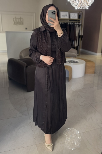 Lıssmore Kahverengi İpek Yelekli Elbise
