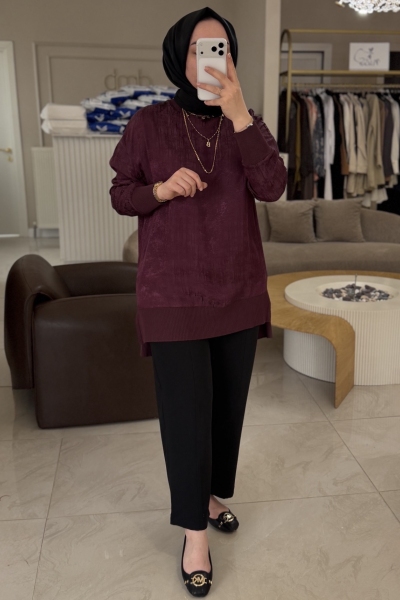 Nuss Bordo Triko Mixli Kupra Tunik