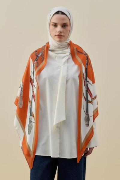 Merwish Turuncu Mixi Omuz Şalı 2618