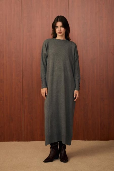 Merwish Gri Basic Triko Elbise 1508