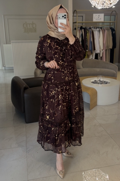 Lıssmore Bordo Benek Desenli Elbise