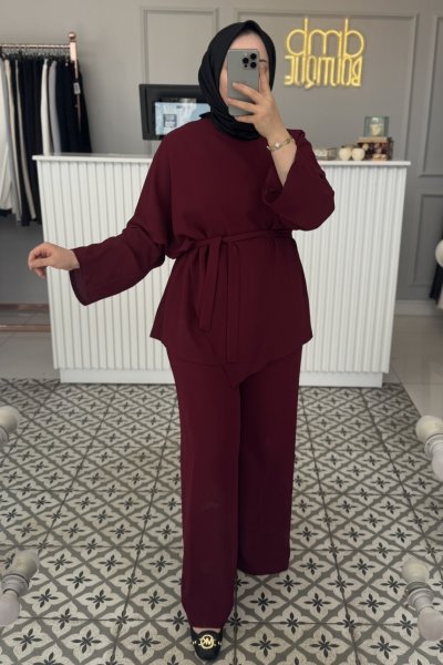 Bordo Krep Asimetrik Takım