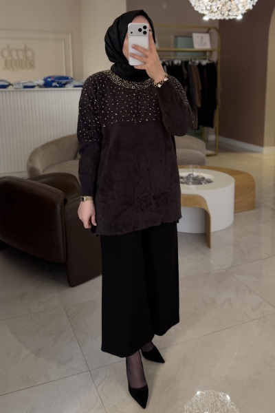 Nuss Kahverengi Taşlı Kazak 7003