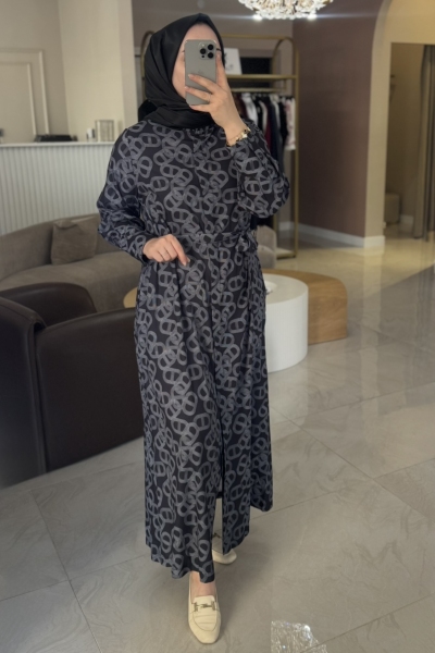 Merwish Siyah Riga Elbise