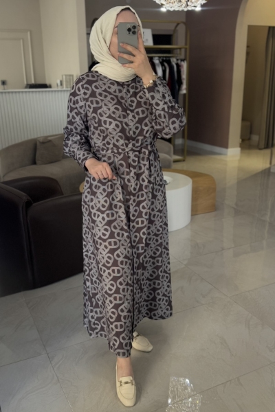 Merwish Kahverengi Riga Elbise