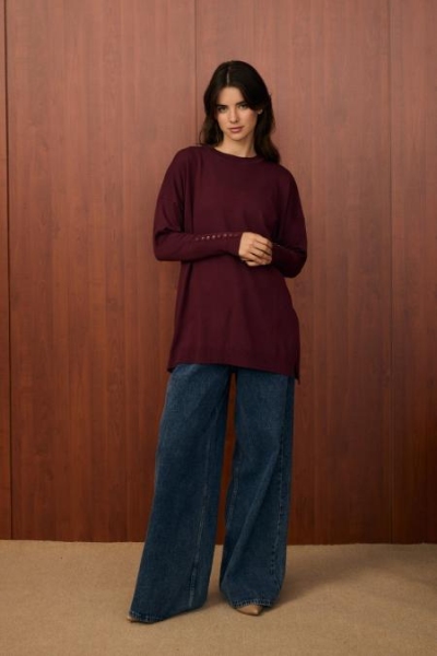 Merwish Bordo Basic Düğme Triko 1503