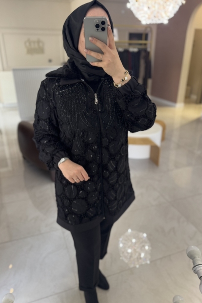 Selinada Siyah 4209 Payet Ve Kürk Detaylı Kap