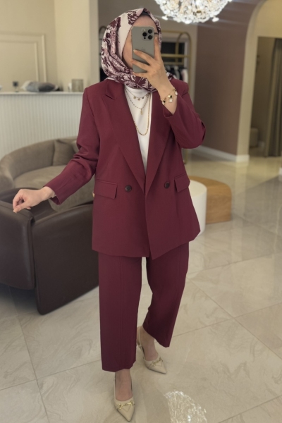 Merwish Bordo Blazer Ceket Takım