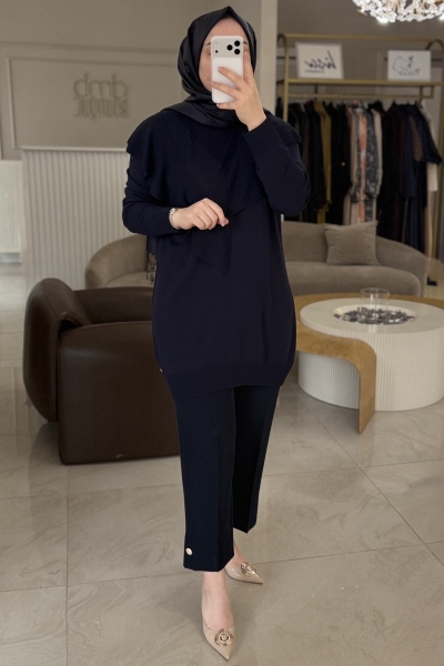 Ghisa Lacivert Fırfır Merserize Tunik