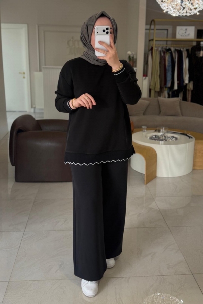Tıg Trıko Siyah Simli Dilim Detaylı Oversize Tunik 4131